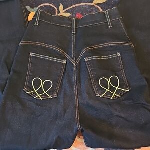 Lady K Loves High Waisted Jeans with Yellow Stitching